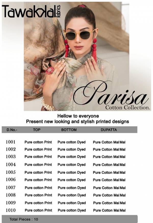 Tawakkal Parisa Casual Wear Printed Cotton Karachi Dress Material Collection